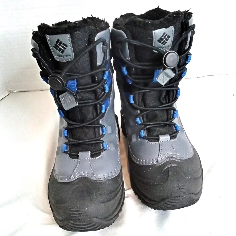 Columbia Kids Waterproof Snow Boots Grey Black Blue Omni-Heat Size 1‎